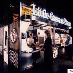 Little Caesars pizza kiosk in sports complex or convention center