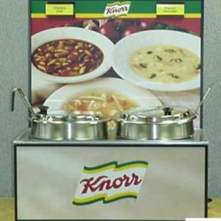 Table top self serve point-of-sale soup display merchandiser