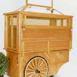 Wood retail merchandise cart features bi-fold security panels