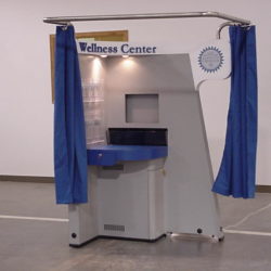 Wellness center retail merchandiser for consumer medical self testing booth