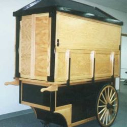 Metal and wood vending retail cart with wood security shutters