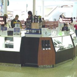 Wireless and cell phone sales kiosk in shopping retail mall