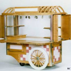 Retail merchandise cart with bent-wood canopy and solid security  closures