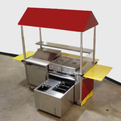 Custom hotdog vending cart features refrigerator and self-contained sink