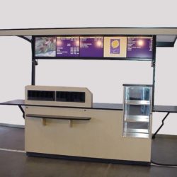 Custom mobile coffee cart with menu board on canopy