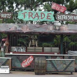 Universal Studios foodservice concession kiosk for fruit and Coca Cola