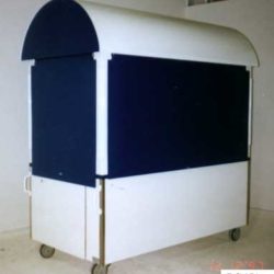 Outdoor metal, weatherproof retail cart in the closed position