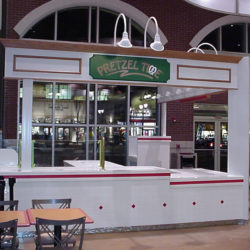 Pretzel and cookie kiosk for retail center food court concessionaire
