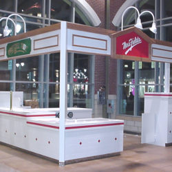 Mrs. Fields and Pretzel Time indoor restaurant kiosk in mall