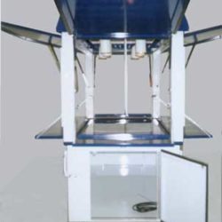 Outdoor metal weatherproof retail cart in open position
