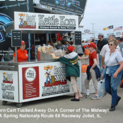 Mobile kettle corn concession cart at race track