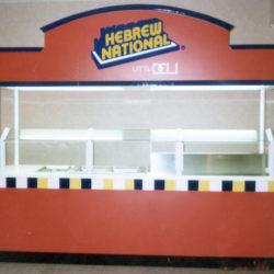 Indoor custom food service kiosk for hot dogs and deli