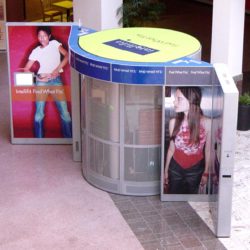 Custom retail display kiosk at shopping center