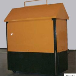 Outdoor, metal, weatherproof zoo cart with metal security in the closed position