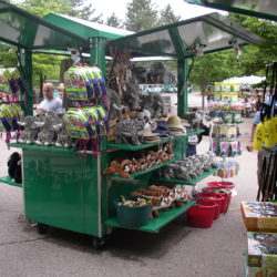 Outdoor, metal, weatherproof zoo cart in the open position