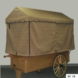 Mobile wood retail vending pushcart with canvas security to countertop