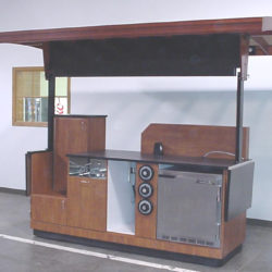 Mobile coffee espresso cart with sink and refrigerator
