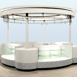 Upscale walk in retail kiosk at shopping mall