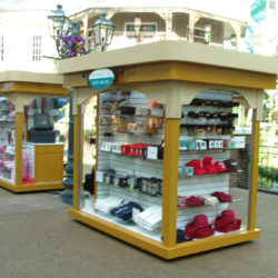 Indoor retail cart or kiosk with slat wall display