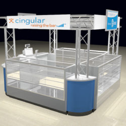 Retail wireless cell phone accessories kiosk in shopping mall
