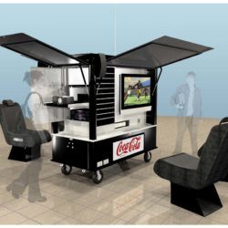 Event promotional advertising cart with video games, movie projectors