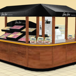 Indoor foodservice candy kiosk for retail shopping malls airports
