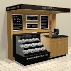 Retail kiosks with refrigerated display and cash wrap