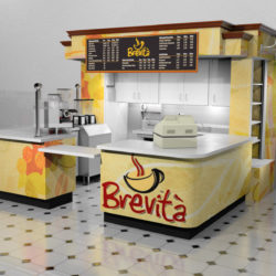 Coffee espresso foodservice kiosk with smoothies and pastries