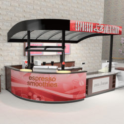 Coffee espresso smoothie kiosk for airport, shopping mall, convention center