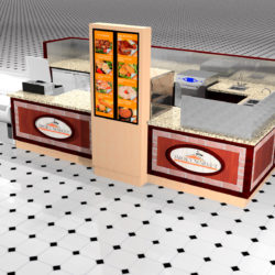Indoor food service kiosk for mall or airport