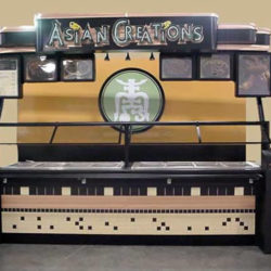 Branded foodservice kiosk for hot Asian and Chinese food